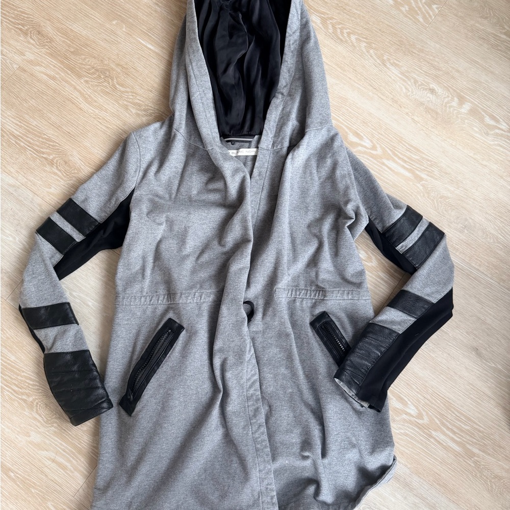 Blanc Noir Gray Utility hoode with Black pleather Details